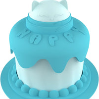 HKM-7336765 Cat Birthday Celebration Set with Cake-Shaped Slow Feeder Bowl, Food Can Cover & Spoon