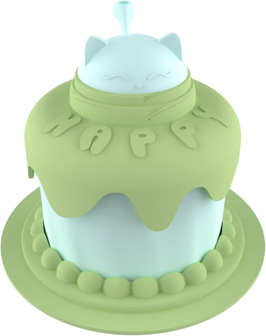 HKM-7336765 Cat Birthday Celebration Set with Cake-Shaped Slow Feeder Bowl, Food Can Cover & Spoon