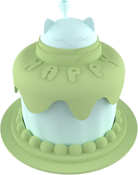 HKM-7336765 Cat Birthday Celebration Set with Cake-Shaped Slow Feeder Bowl, Food Can Cover & Spoon