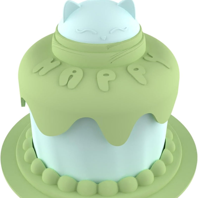 HKM-7336765 Cat Birthday Celebration Set with Cake-Shaped Slow Feeder Bowl, Food Can Cover & Spoon