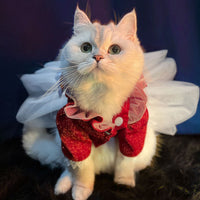 HKM-7337661 Red Princess Tutu Dress for Female Cats - Wedding and Spring Outfit, Multiple Sizes Available
