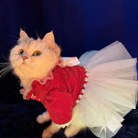 HKM-7337661 Red Princess Tutu Dress for Female Cats - Wedding and Spring Outfit, Multiple Sizes Available