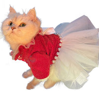 HKM-7337661 Red Princess Tutu Dress for Female Cats - Wedding and Spring Outfit, Multiple Sizes Available