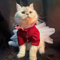 HKM-7337661 Red Princess Tutu Dress for Female Cats - Wedding and Spring Outfit, Multiple Sizes Available