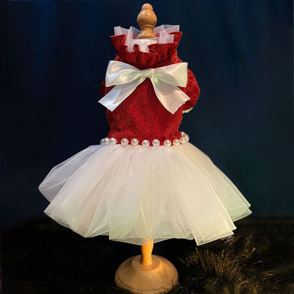 HKM-7337661 Red Princess Tutu Dress for Female Cats - Wedding and Spring Outfit, Multiple Sizes Available