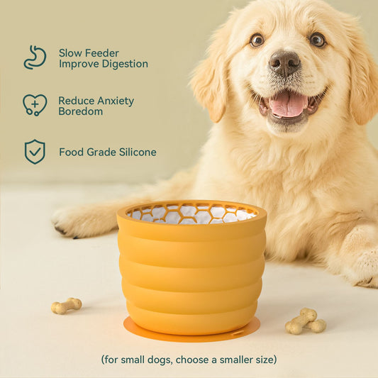 HKM-7340093 Non-Slip Silicone Slow Feed Pet Bowls in Yellow and Green - Available in Small and Large Sizes