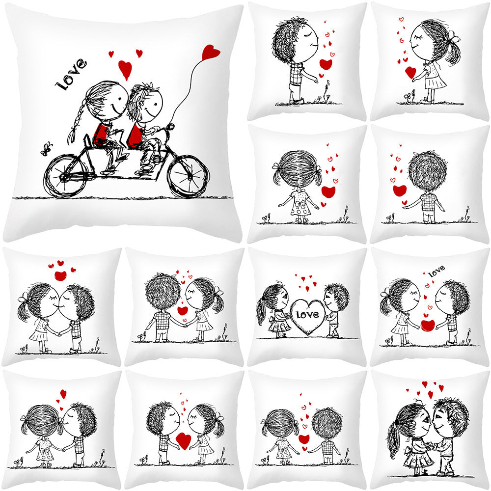 HKM-734035 Valentine's Day Modern Peach Skin Throw Pillow Cover - 45x45cm, Soft & Comfortable