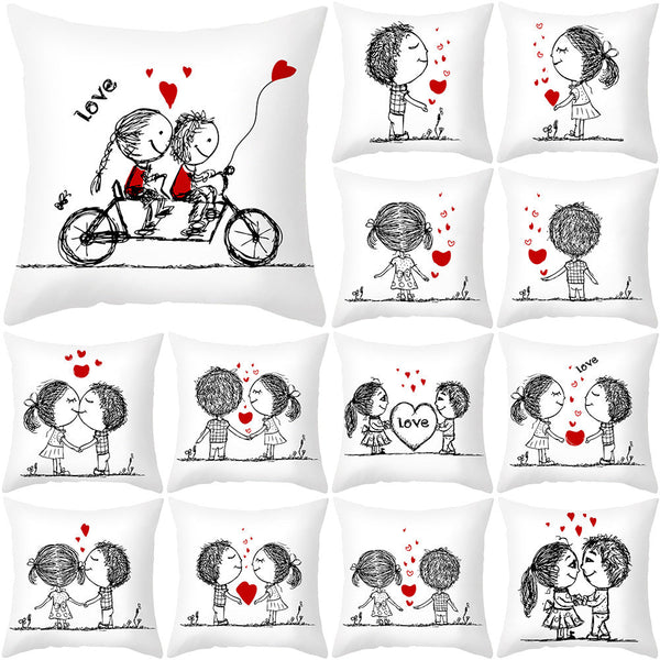 HKM-734035 Valentine's Day Modern Peach Skin Throw Pillow Cover - 45x45cm, Soft & Comfortable