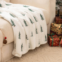 HKM-7341885 Christmas Tree Embroidered Plush Throw Blanket for Sofa, Available in Two Sizes