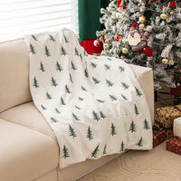 HKM-7341885 Christmas Tree Embroidered Plush Throw Blanket for Sofa, Available in Two Sizes