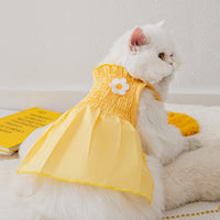 HKM-7342653 Sunflower Print Two-Foot Dog Dress in Yellow and Beige, Casual Style Pet Skirt