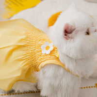 HKM-7342653 Sunflower Print Two-Foot Dog Dress in Yellow and Beige, Casual Style Pet Skirt