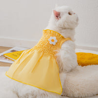 HKM-7342653 Sunflower Print Two-Foot Dog Dress in Yellow and Beige, Casual Style Pet Skirt