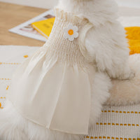 HKM-7342653 Sunflower Print Two-Foot Dog Dress in Yellow and Beige, Casual Style Pet Skirt