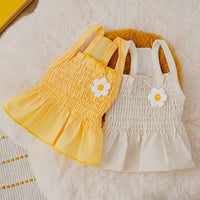 HKM-7342653 Sunflower Print Two-Foot Dog Dress in Yellow and Beige, Casual Style Pet Skirt