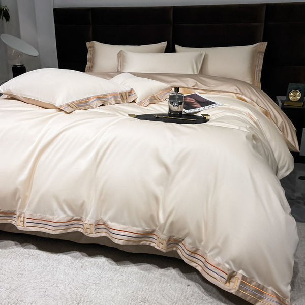 HKM-734355 Long Staple Cotton Solid Color Four-Piece Quilt Cover Set - Multiple Sizes Available