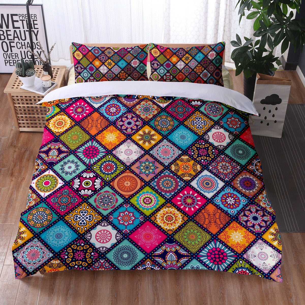 HKM-734355 Mandala Quilt Cover Set with Pillowcases - Digital Printing, Modern Design, Multiple Sizes Available
