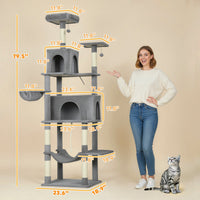 HKM-7344317 Multi-Level Cat Tree with Condos, Hammocks, and Scratching Posts - 80" Tall Dark Gray Cat Tower