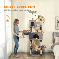 HKM-7344317 Multi-Level Cat Tree with Condos, Hammocks, and Scratching Posts - 80" Tall Dark Gray Cat Tower
