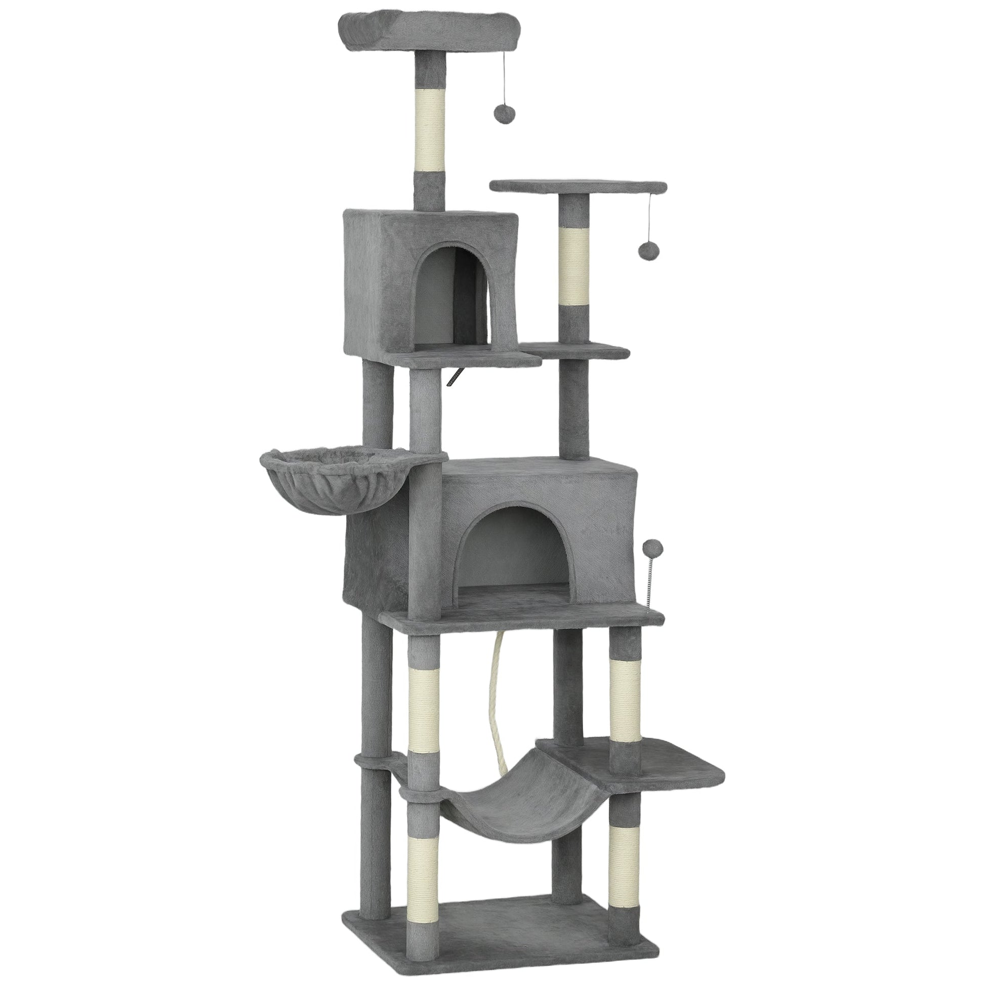 HKM-7344317 Multi-Level Cat Tree with Condos, Hammocks, and Scratching Posts - 80" Tall Dark Gray Cat Tower