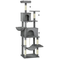 HKM-7344317 Multi-Level Cat Tree with Condos, Hammocks, and Scratching Posts - 80" Tall Dark Gray Cat Tower