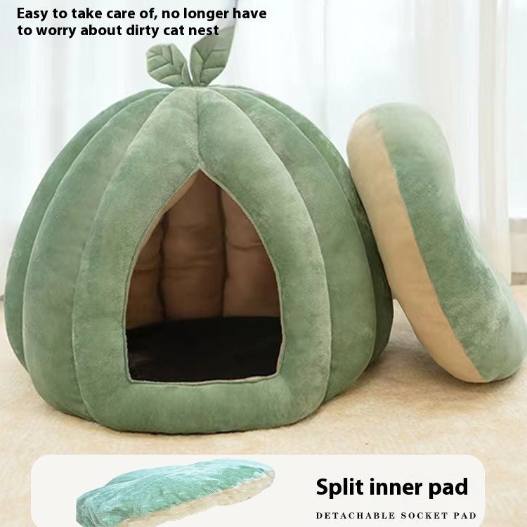 HKM-7345085 Cozy Leaf-Shaped Semi-Enclosed Removable Pet Bed for All Seasons