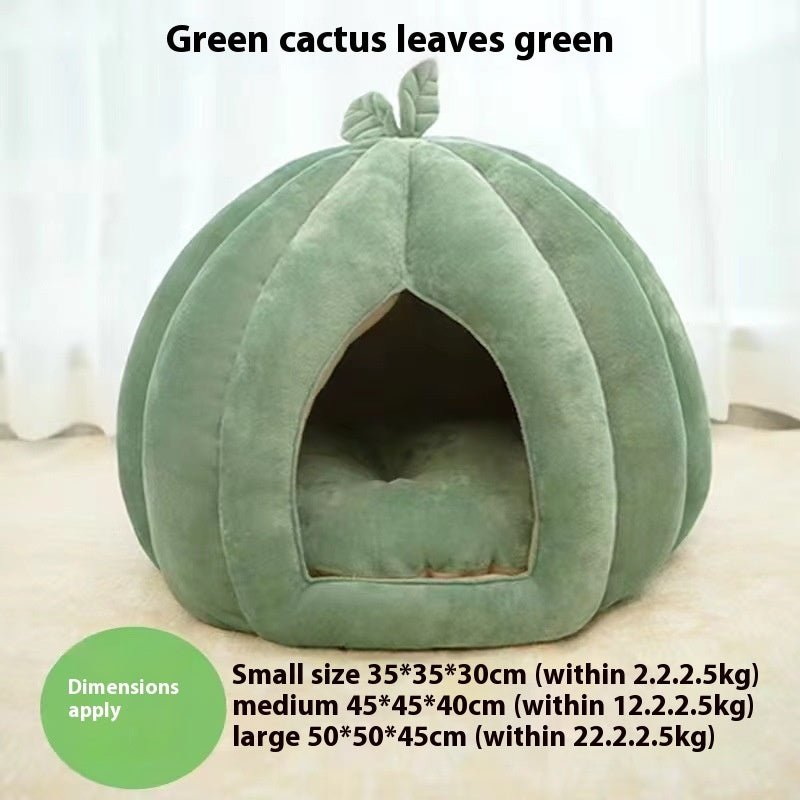 HKM-7345085 Cozy Leaf-Shaped Semi-Enclosed Removable Pet Bed for All Seasons