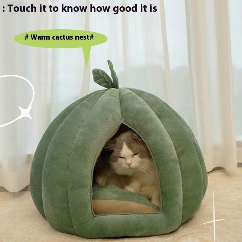 HKM-7345085 Cozy Leaf-Shaped Semi-Enclosed Removable Pet Bed for All Seasons
