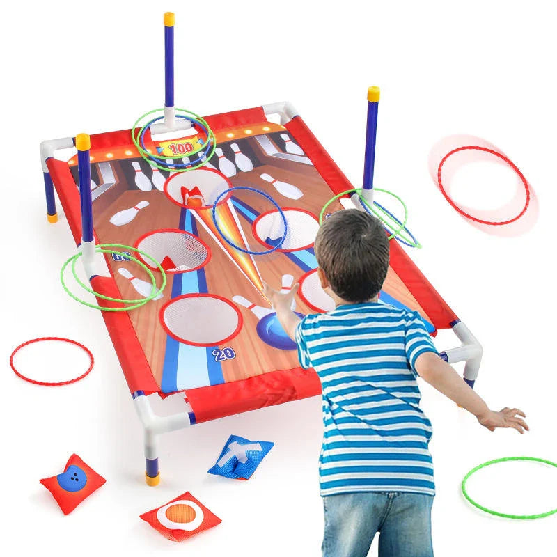 HKM-734611 2-in-1 DIY Bowling and Ring Toss Game for Kids - Outdoor Play Toy Set