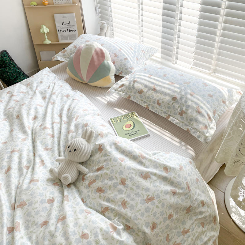 HKM-734675 Floral Pattern Pure Cotton Four-Piece Bedding Set in Multiple Sizes