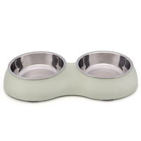 HKM-7347005 Round Dual Pet Bowl in Durable Plastic and Stainless Steel ¨C Easy to Clean Water Basin