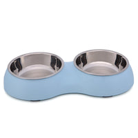 HKM-7347005 Round Dual Pet Bowl in Durable Plastic and Stainless Steel ¨C Easy to Clean Water Basin