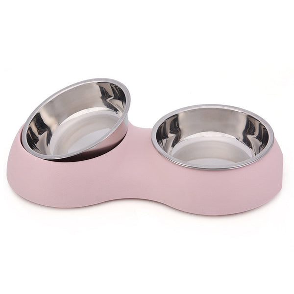 HKM-7347005 Round Dual Pet Bowl in Durable Plastic and Stainless Steel ¨C Easy to Clean Water Basin