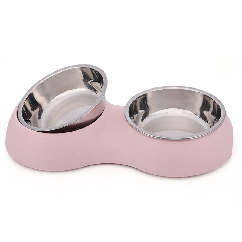 HKM-7347005 Round Dual Pet Bowl in Durable Plastic and Stainless Steel ¨C Easy to Clean Water Basin