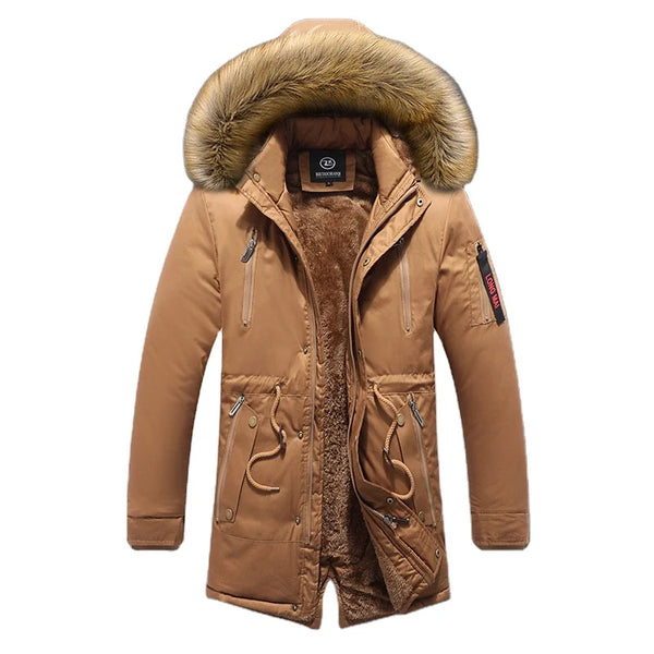 HKM-734739 Extra Thick Winter Men's Cotton Jacket Detachable Raccoon Fur Collar Waterproof Windproof Warm Business Coat Casual Style