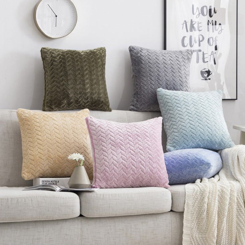 HKM-734739 Plush Solid Color Flannel Cushion Cover 45x45cm Nordic Style Sofa Pillow Case