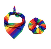 HKM-734739 Rainbow Striped Polyester Cotton Square Towel and Hair Ring Set for Outdoor Use, 54x54CM