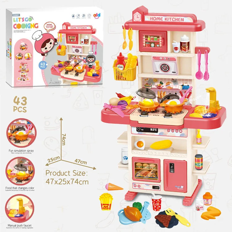 HKM-734803 43-Piece Interactive Kitchen Play Set for Kids with Sound and Light Features