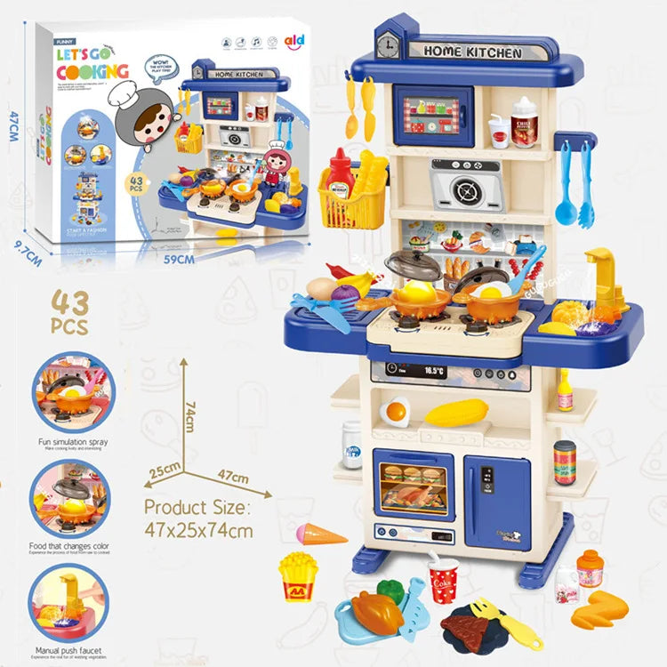 HKM-734803 43-Piece Interactive Kitchen Play Set for Kids with Sound and Light Features