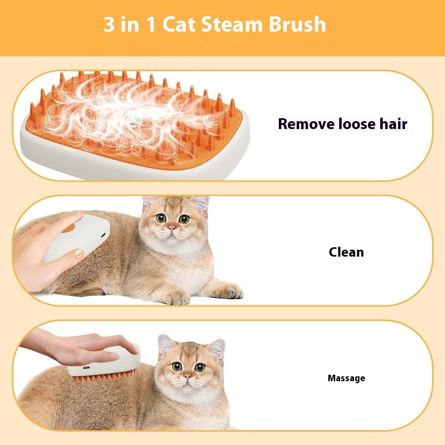 HKM-7348669 USB Rechargeable Pet Grooming Steam Brush with Removable Comb Heads and Cleaning Tools