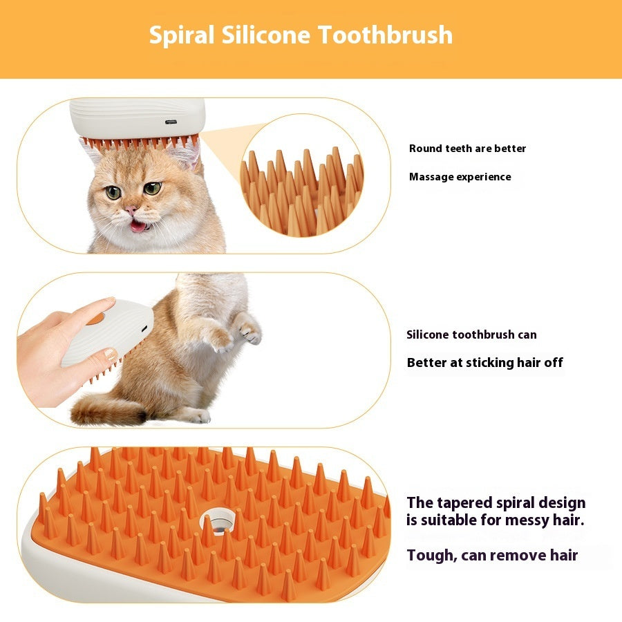 HKM-7348669 USB Rechargeable Pet Grooming Steam Brush with Removable Comb Heads and Cleaning Tools