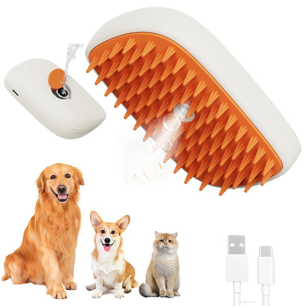HKM-7348669 USB Rechargeable Pet Grooming Steam Brush with Removable Comb Heads and Cleaning Tools
