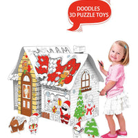 HKM-734931 3D DIY Paper Puzzle Set for Kids - Christmas House Coloring and Assembly Fun