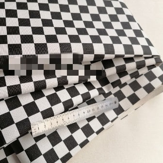 HKM-735187 Black and White Checked Artificial Leather Fabric for Wall Decoration and Upholstery