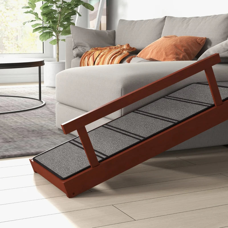 HKM-7352253 Wooden Dog Ramp with Removable Guardrails, Non-Slip Carpet Surface, 20° Slope for Pets Up to 66 lbs