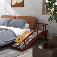 HKM-7352253 Wooden Dog Ramp with Removable Guardrails, Non-Slip Carpet Surface, 20° Slope for Pets Up to 66 lbs