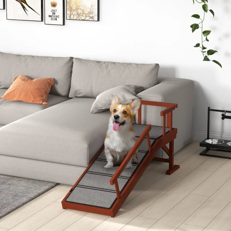 HKM-7352253 Wooden Dog Ramp with Removable Guardrails, Non-Slip Carpet Surface, 20° Slope for Pets Up to 66 lbs