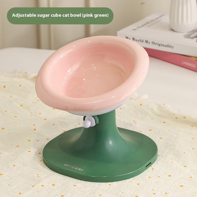HKM-7352765 Adjustable Ceramic Cat Feeding Bowl - Multiple Colors Available