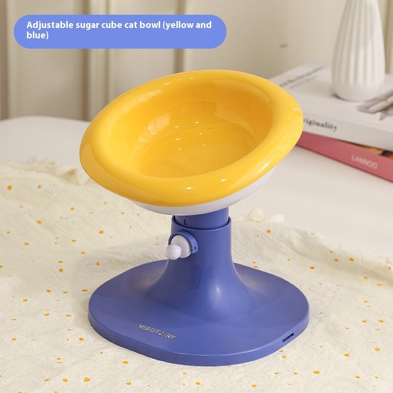 HKM-7352765 Adjustable Ceramic Cat Feeding Bowl - Multiple Colors Available