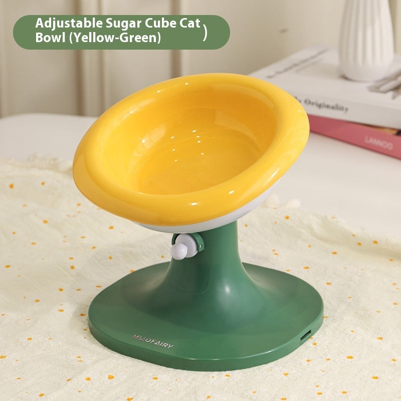 HKM-7352765 Adjustable Ceramic Cat Feeding Bowl - Multiple Colors Available